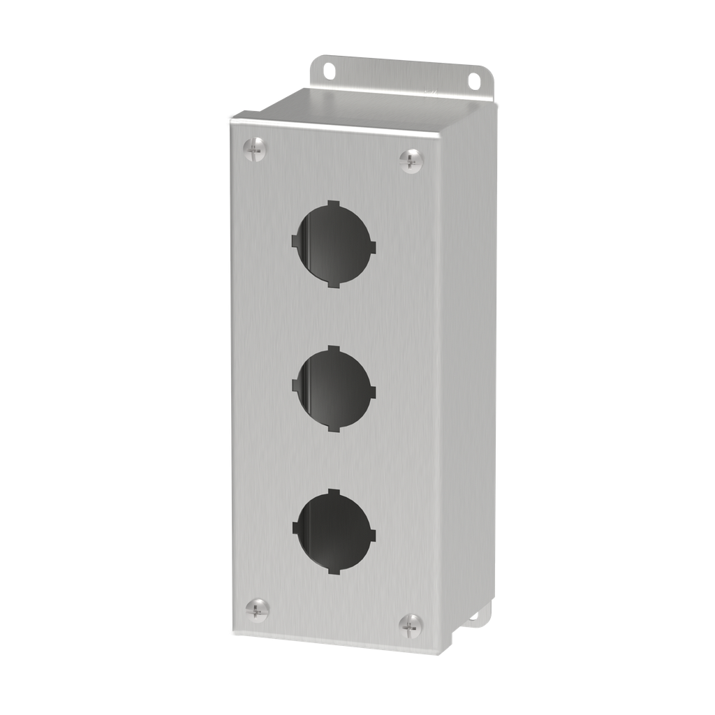 Product image for Hoffman E3PBSS 8" x 3.25" x 2.75" 3-Hole 30.5mm Pushbutton Enclosure, Type 4X, Stainless Steel