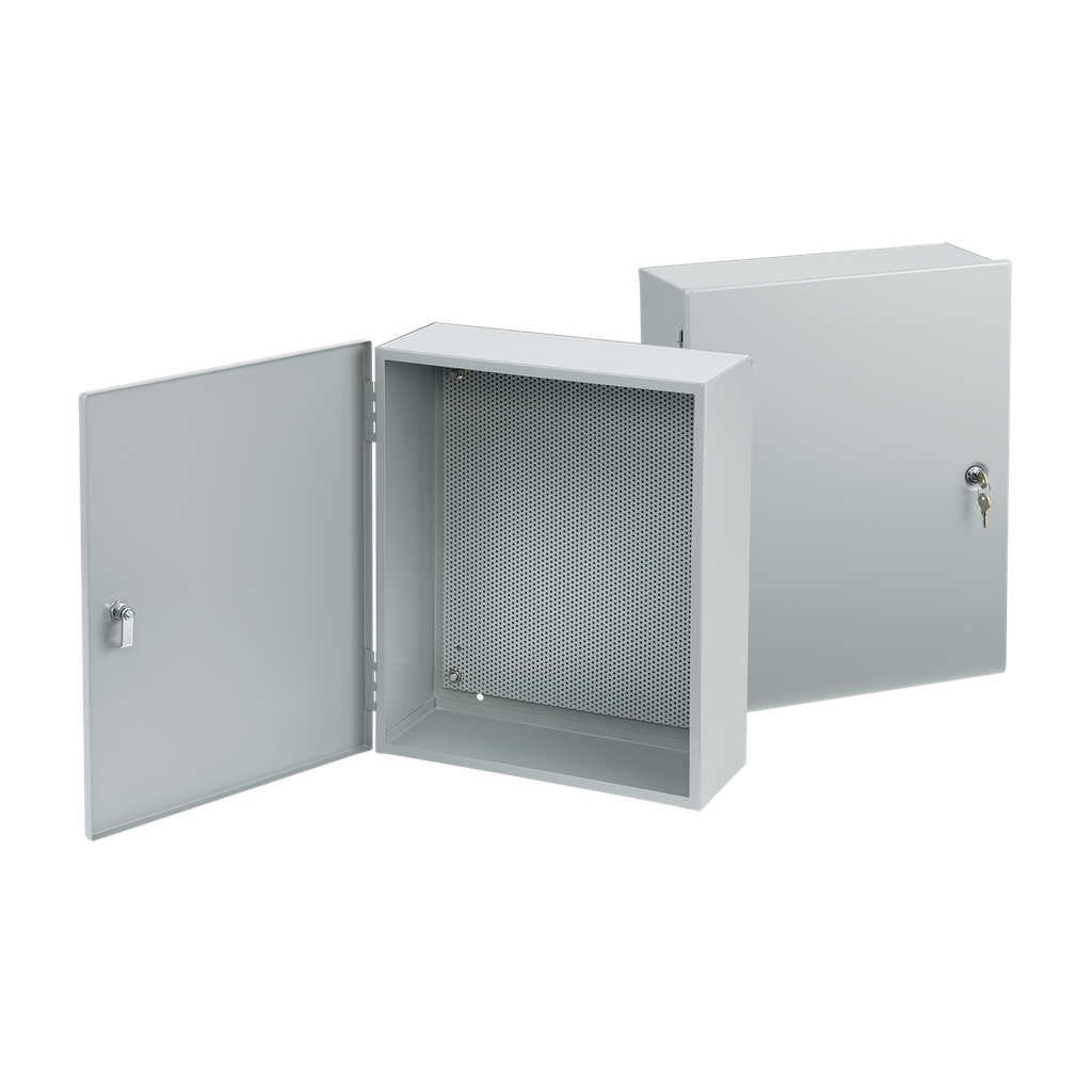 Hoffman A3624AT1PP Locking Integrated Perforated Panel Enclosure, Type 1, 36" x 24" x 6.62, Gray, Steel Product image for Hoffman A3624AT1PP Locking Integrated Perforated Panel Enclosure, Type 1, 36" x 24" x 6.62, Gray, Steel