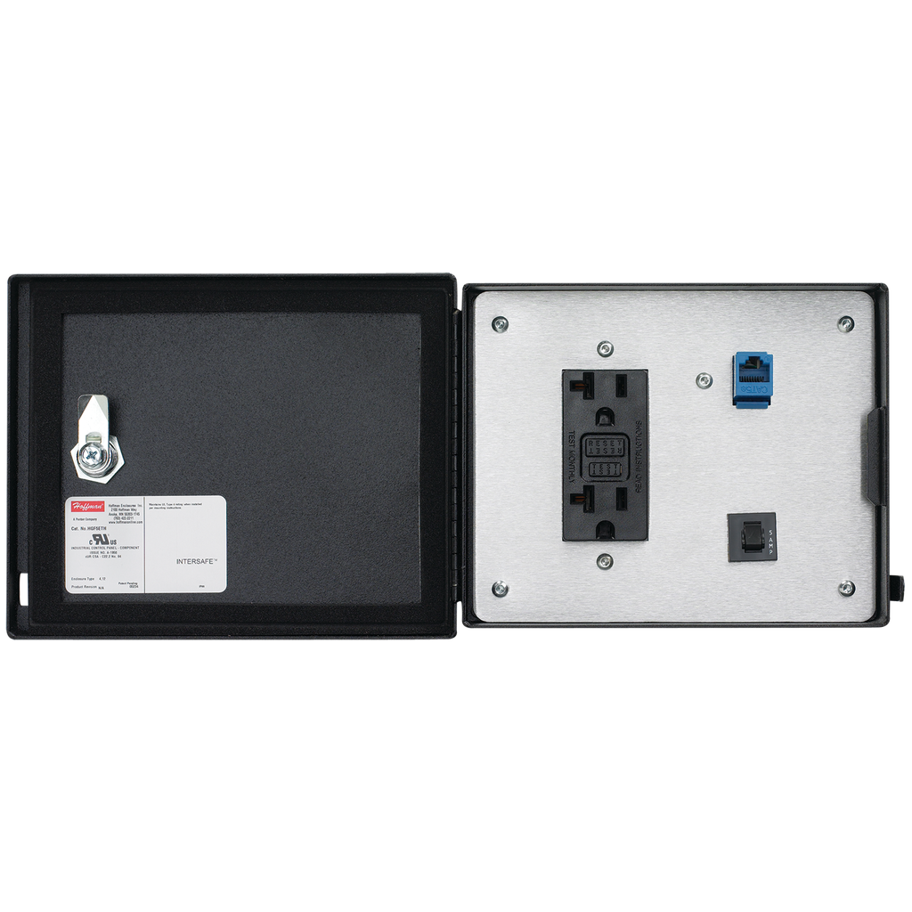 Product image for Hoffman HGF5ETH INTERSAFE Data Interface Ports for Ethernet/ProfiNet Protocol, 143x 176x 24mm, Black, Aluminum