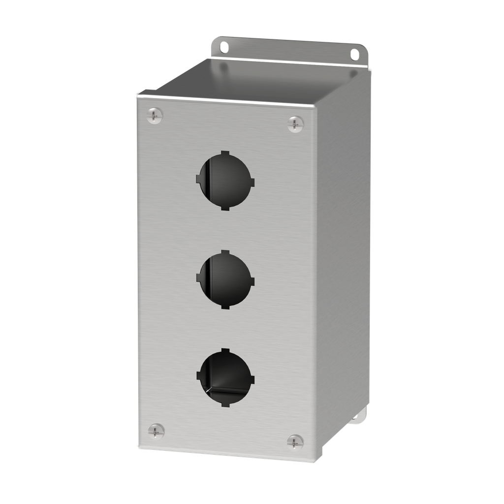 Hoffman E3PBXSS Extra-Deep 30.5-mm Pushbutton Enclosures, Type 4X, 3PB x 30.5mm, SS Type 304 Product image for Hoffman E3PBXSS Extra-Deep 30.5-mm Pushbutton Enclosures, Type 4X, 3PB x 30.5mm, SS Type 304