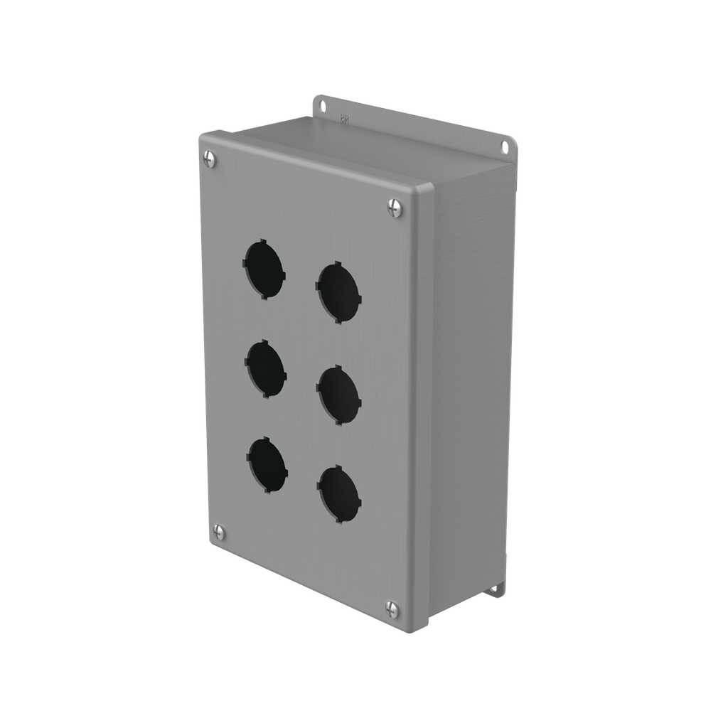 Hoffman E6PB Pushbutton Enclosures, Type 12, 6PB x 30.5mm, Gray, Steel Product image for Hoffman E6PB Pushbutton Enclosures, Type 12, 6PB x 30.5mm, Gray, Steel