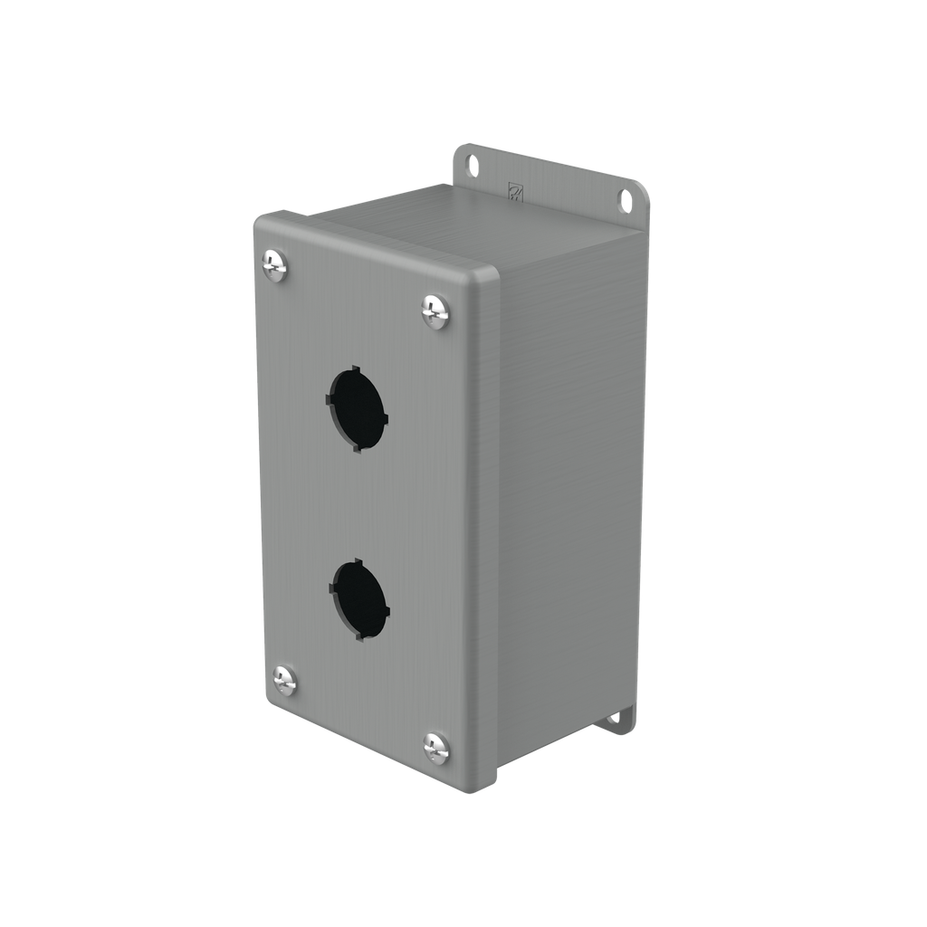 Hoffman E2PBG Pushbutton Enclosures, Type 12, 2PB x 22.5mm, Gray, Steel Product image for Hoffman E2PBG Pushbutton Enclosures, Type 12, 2PB x 22.5mm, Gray, Steel