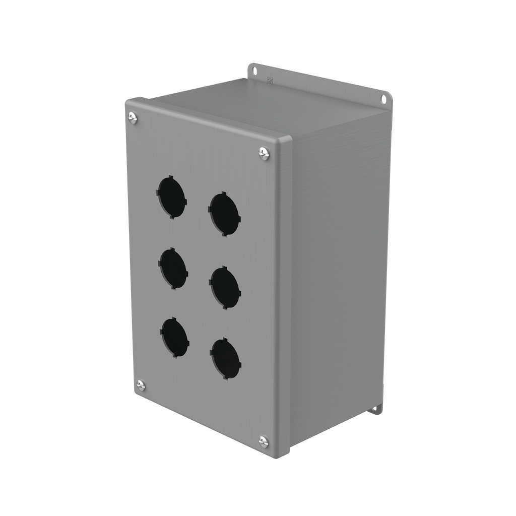 Hoffman E6PBX Extra-Deep Pushbutton Enclosures, Type 12, 6PB x 30.5mm, Gray, Steel Product image for Hoffman E6PBX Extra-Deep Pushbutton Enclosures, Type 12, 6PB x 30.5mm, Gray, Steel