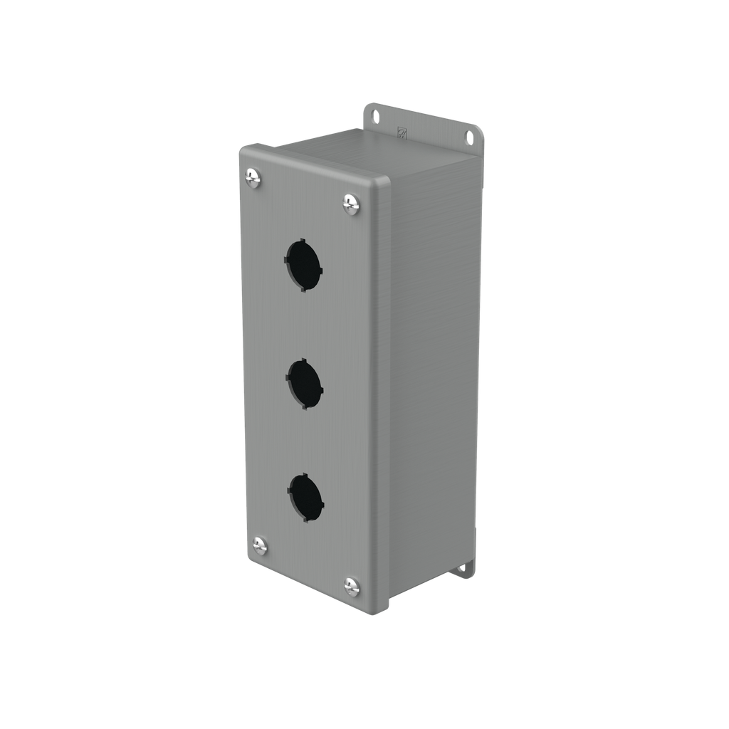 Hoffman E3PBG Pushbutton Enclosures, Type 12, 3PB x 22.5mm, Gray, Steel Product image for Hoffman E3PBG Pushbutton Enclosures, Type 12, 3PB x 22.5mm, Gray, Steel