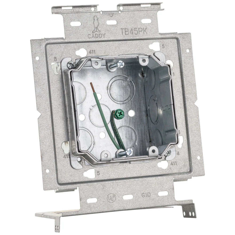 Product image for Caddy PK4DV2 Box Mounting Plate w/Far Side Support on Stud Assy, 4" Box, 2 Gang Adj Mud Ring
