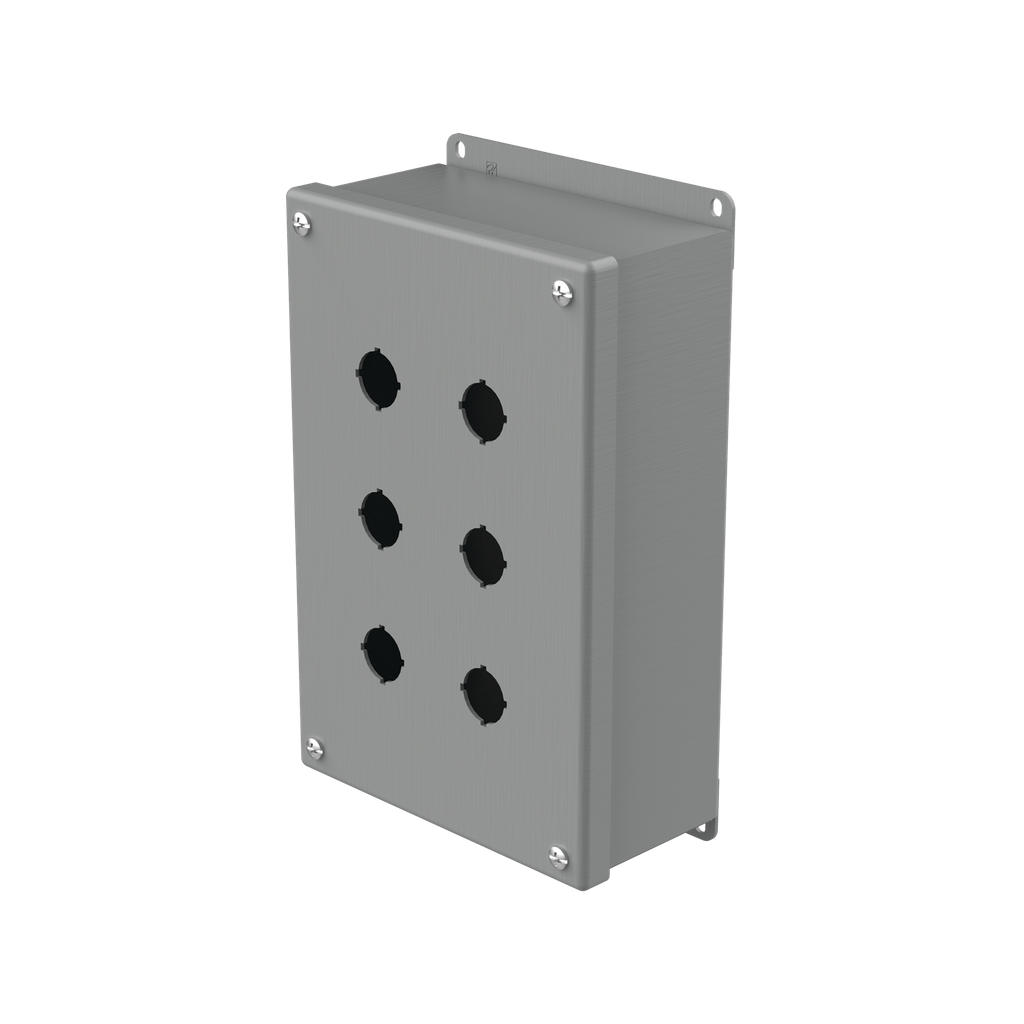 Hoffman E6PBG Pushbutton Enclosures, Type 12, 6PB x 22.5mm, Gray, Steel Product image for Hoffman E6PBG Pushbutton Enclosures, Type 12, 6PB x 22.5mm, Gray, Steel