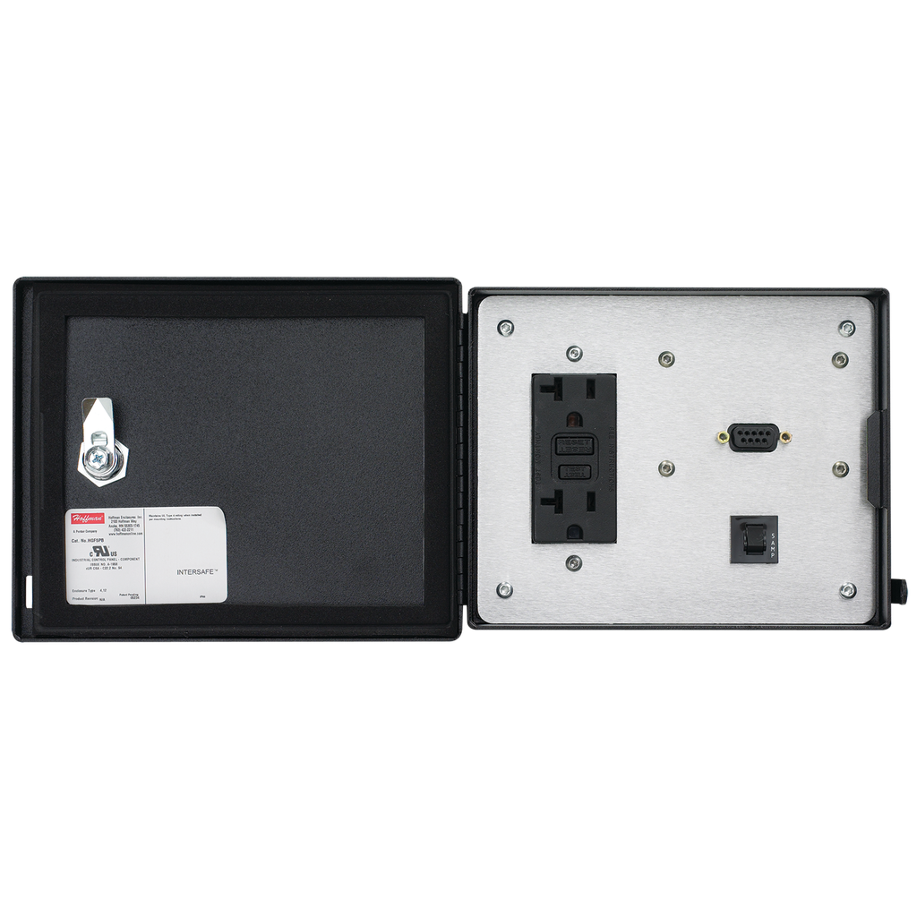 Hoffman HGF5PB INTERSAFE Data Interface Ports for Profibus Protocol, 143x 176x 24mm, Black, Aluminum Product image for Hoffman HGF5PB INTERSAFE Data Interface Ports for Profibus Protocol, 143x 176x 24mm, Black, Aluminum