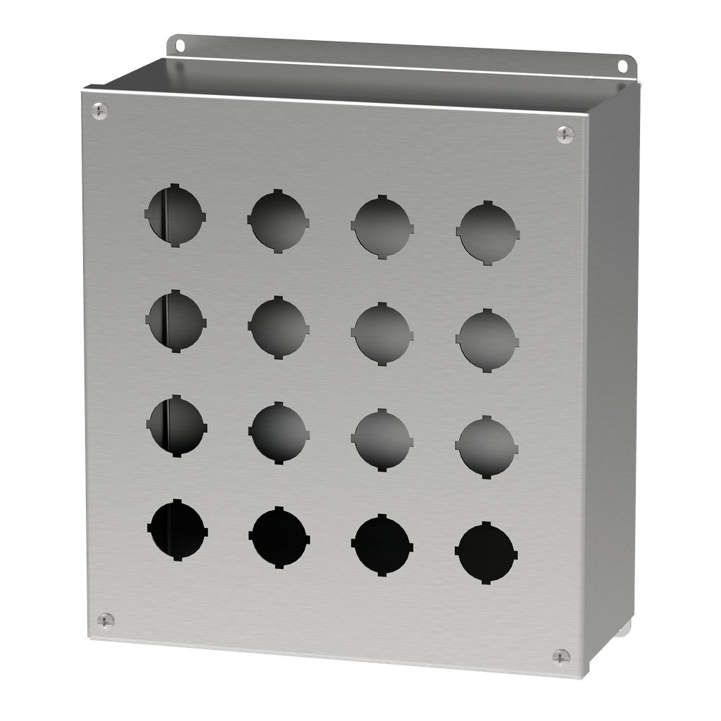 Hoffman E16PBXSS Extra-Deep 30.5-mm Pushbutton Enclosures, Type 4X, 16PB x 30.5mm, SS Type 304 Product image for Hoffman E16PBXSS Extra-Deep 30.5-mm Pushbutton Enclosures, Type 4X, 16PB x 30.5mm, SS Type 304
