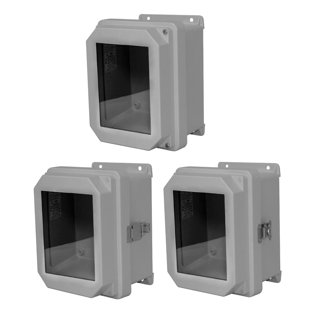 Hoffman RVJB806NHWPL1 RVJB Raised Cover with Bonded Window Type 4X, 9.32x7.32x4.92, Lt Gray, Fiberglass, NHWPL Product image for Hoffman RVJB806NHWPL1 RVJB Raised Cover with Bonded Window Type 4X, 9.32x7.32x4.92, Lt Gray, Fiberglass, NHWPL