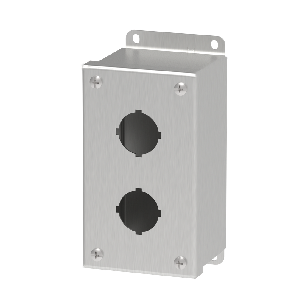 Product image for Hoffman E2PBSS 5.75" x 3.25" x 2.75" 2-Hole 30.5mm Pushbutton Enclosure, Type 4X, Stainless Steel