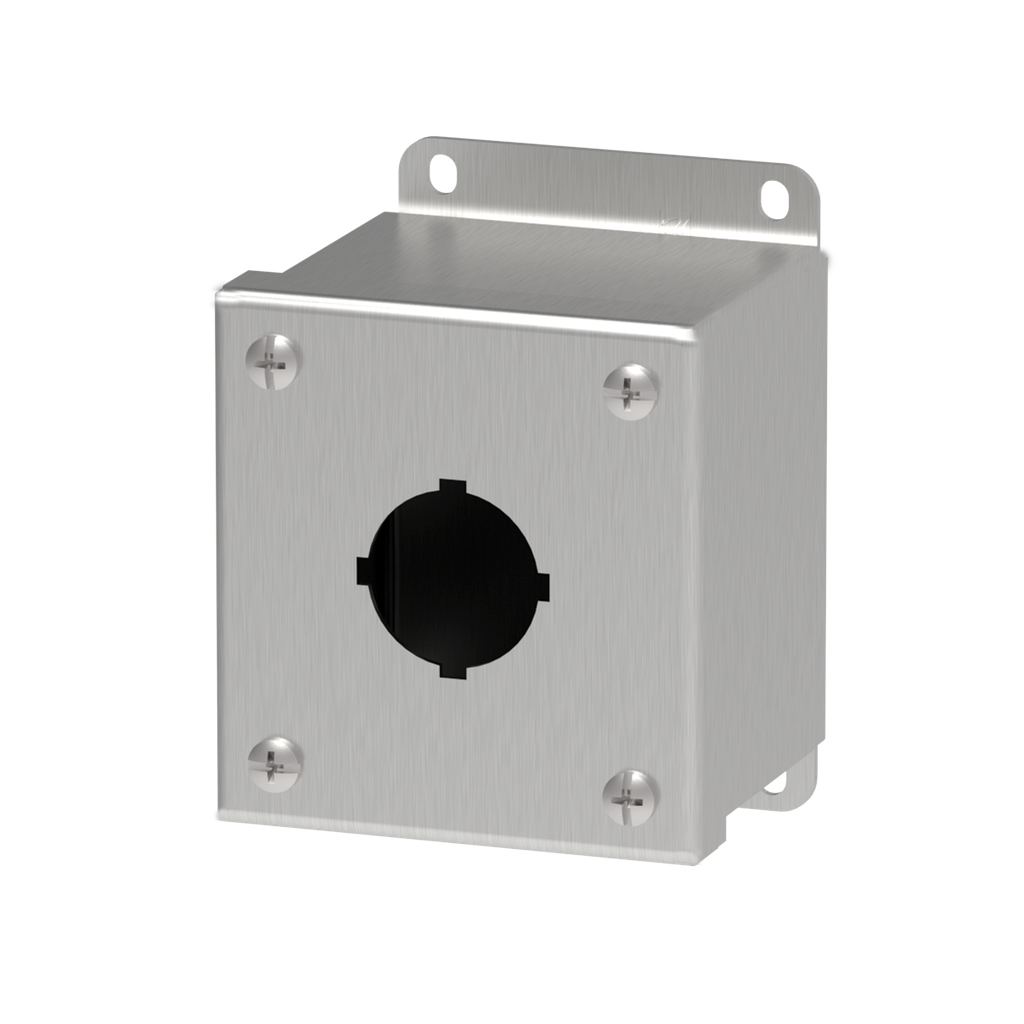 Product image for Hoffman E1PBSS 3.50" x 3.25" x 2.75" 1-Hole 30.5mm Pushbutton Enclosure, Type 4X, Stainless Steel