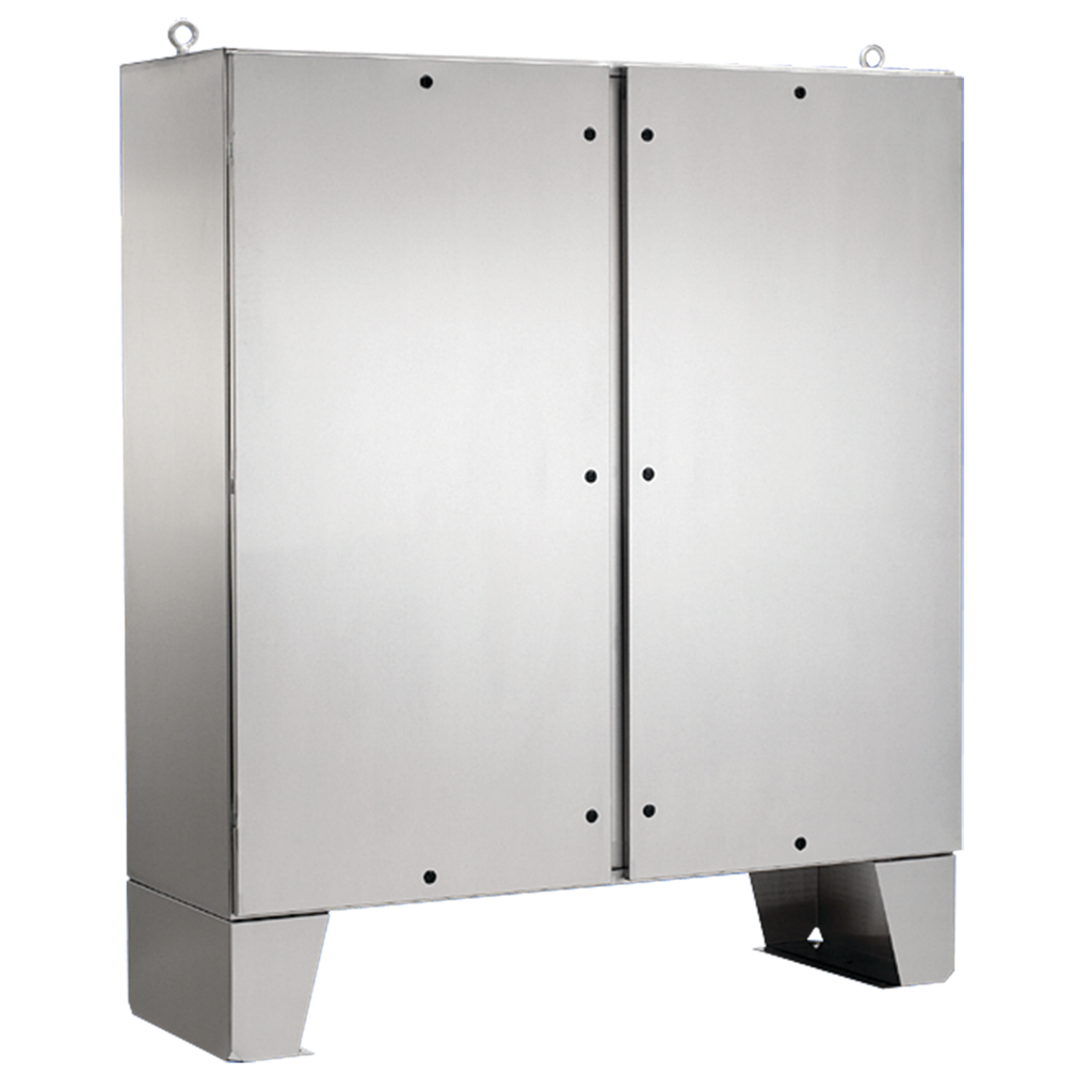 Hoffman A60H6018SSLPQT General Purpose Two-Door with Quarter-Turn Latches and Floor Stands, Type 4X, 60.06" x 60.06" x 18.06", SS Type 304 Product image for Hoffman A60H6018SSLPQT General Purpose Two-Door with Quarter-Turn Latches and Floor Stands, Type 4X, 60.06" x 60.06" x 18.06", SS Type 304