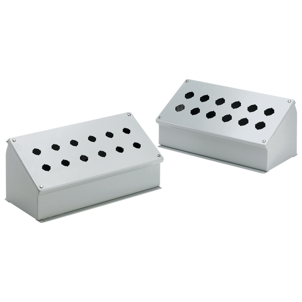 Hoffman E8PBA Sloped-Front Pushbutton Enclosures, Type 12, 8PB x 30.5mm, Gray, Steel Product image for Hoffman E8PBA Sloped-Front Pushbutton Enclosures, Type 12, 8PB x 30.5mm, Gray, Steel