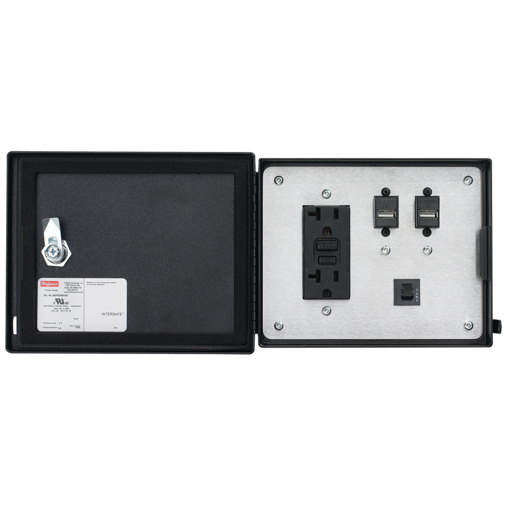 Hoffman HGF5USBUSB InterSafe Data Interface for USB, 10-ft. Cable, GFCI, Black, Steel Product image for Hoffman HGF5USBUSB InterSafe Data Interface for USB, 10-ft. Cable, GFCI, Black, Steel