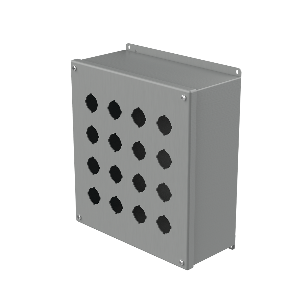 Product image for Hoffman E16PBX Extra-Deep Pushbutton Enclosures, Type 12, 16PB x 30.5mm, Gray, Steel