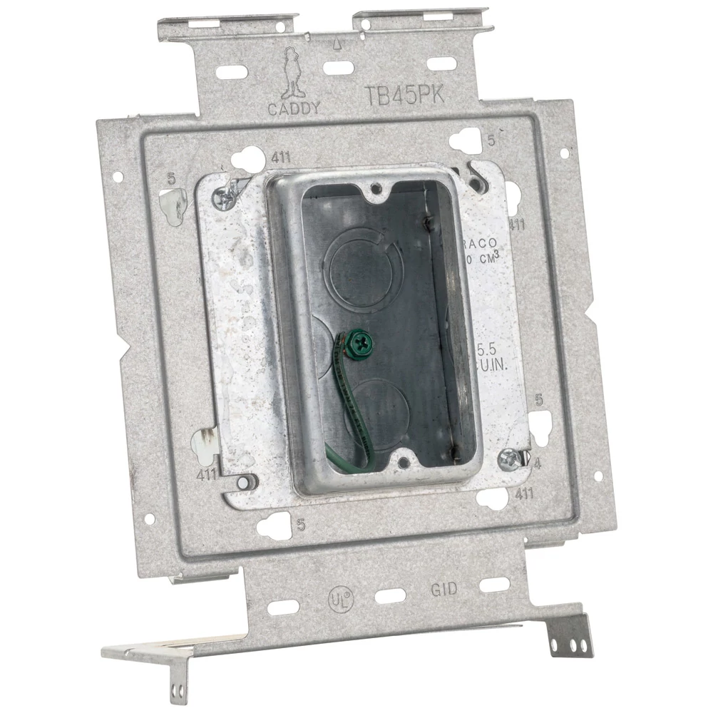 Product image for Caddy PK4DM1 Box Mounting Plate w/Far Side Support on Stud Assembly, 4" Box, SG 3/4" DP MR