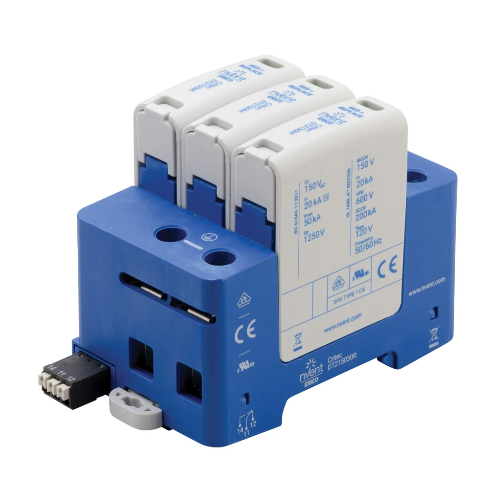 Product image for Erico EDT235030R EDT2 Enhanced DIN Rail Surge Protection Class II, 3+0 Mode, 277 V Un