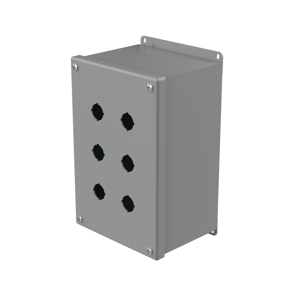 Product image for Hoffman E6PBXM Extra-Deep Pushbutton Enclosures, Type 12, 6PB x 22.5mm, Gray, Steel