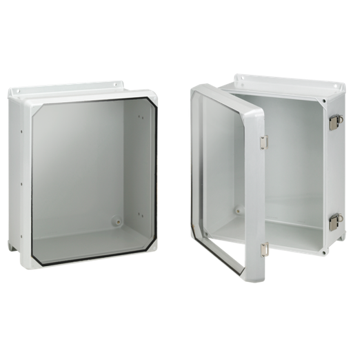 Product image for Hoffman CHJ1816HWPL2LG Flat Clear Cover with Latches, Type 4X, 17.81x 15.81x 8.86, Fiberglass