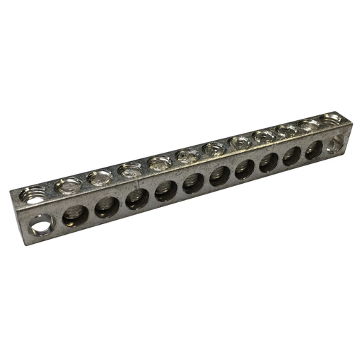 Product image for Erico 568713 Earthing & Neutral Busbar, Tinned Aluminum, 10 Connections