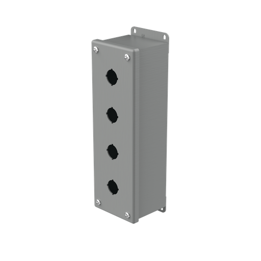Product image for Hoffman E4PBG 10.25" x 3.25" x 2.75" 4-Hole 22.5mm Pushbutton Enclosure, Type 12, Steel