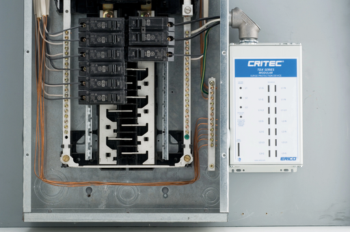 Product image for Erico TDX200M120208 Modular TDX Panel Protector, 200 kA, 120/208 V Un, 3Ph 4W+G Distribution System