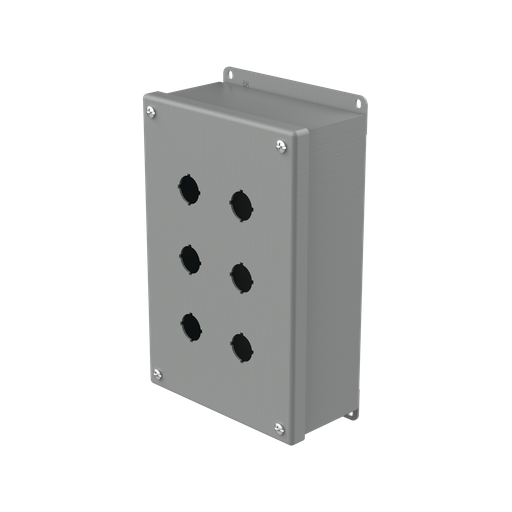 Product image for Hoffman E6PBG Pushbutton Enclosures, Type 12, 6PB x 22.5mm, Gray, Steel