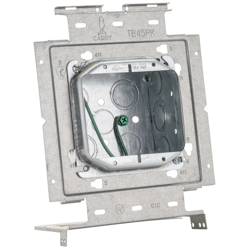 Product image for Erico PK4DM2 Box Mounting Plate w/Far Side Support on Stud Assembly, 4" Box, DG 3/4" DP MR