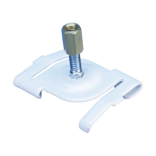 Product image for Caddy 4G8WHWB 4G8 Twist Clip for Track Lighting, Painted, White, 15/16" T-Grid, #8 Screw, 5/8" Screw, Brass Barrel Nut