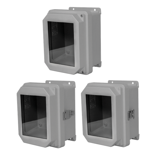 Product image for Hoffman RVJB806HWPL1 RVJB Raised Cover with Bonded Window Type 4X, 9.32x7.32x4.92, Lt Gray, Fiberglass, HWPL