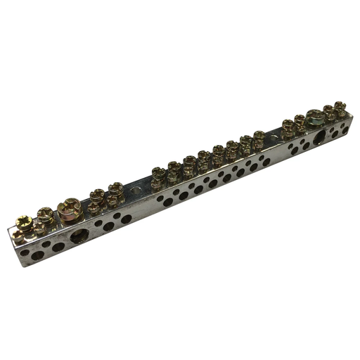 Product image for Erico 568721 Earthing & Neutral Double Busbar, Tinned Aluminum, 34 Connections