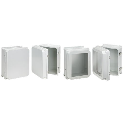 Product image for Hoffman RHJB1008HWPL1LG Raised Cover with Latches, Type 4X, 9.7x 7.71x 5.91, Fiberglass