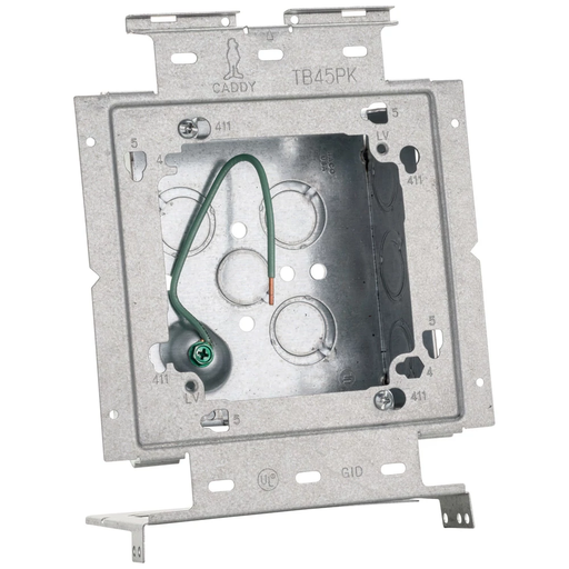 Product image for Erico PKP1 Box Mounting Plate w/Far Side Support on Stud Assembly, 4 11/16" Box, w/Ground