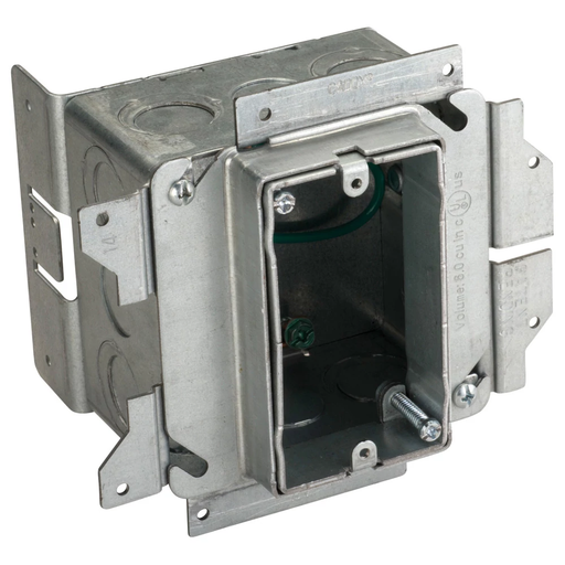 Product image for Caddy A1SFV1G Caddy All-in-One Stud-Mounted With Adjustable Mud Ring, 1 Gang, 3/4"-1-1/2" Drywall, 3-5/8"