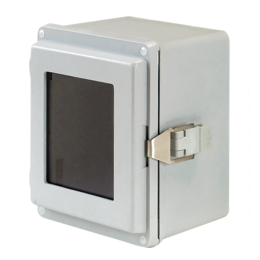 Product image for Hoffman A1287JFGQRPWR Hinge Window Cover Quick-Release Latch Type 4X, 11.5" x 8" x 6.5", Gray, Fiberglass