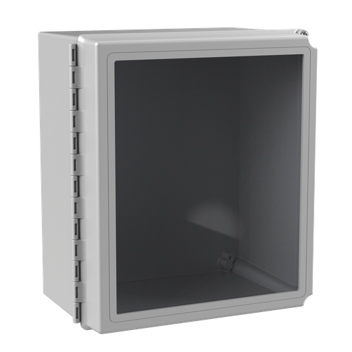 Product image for Hoffman A14128CHSCFGW Continuous Hinge Window Cover Enclosure 4X, 14" x 12" x 8", Light Gray, Fiberglass
