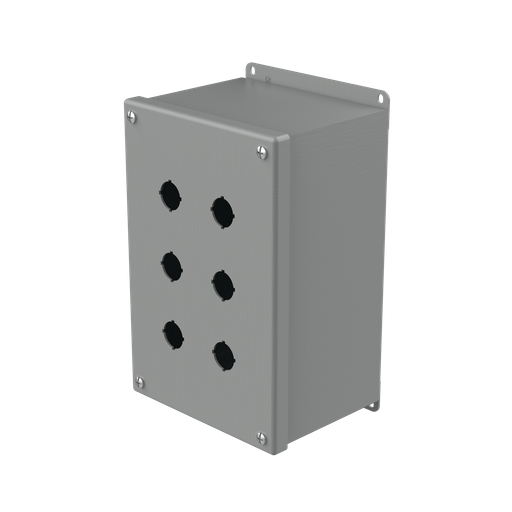 Product image for Hoffman E6PBXM Extra-Deep Pushbutton Enclosures, Type 12, 6PB x 22.5mm, Gray, Steel