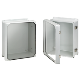 Product image for Hoffman CHJ1816HWPL2LG Flat Clear Cover with Latches, Type 4X, 17.81x 15.81x 8.86, Fiberglass