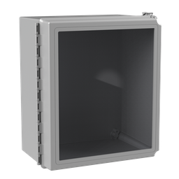 Product image for Hoffman A14128CHQRFGW Continuous Hinge QR Window Cover Enclosure 4X, 14" x 12" x 8", Light Gray, Fiberglass