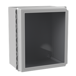 Product image for Hoffman A14128CHSCFGW Continuous Hinge Window Cover Enclosure 4X, 14" x 12" x 8", Light Gray, Fiberglass
