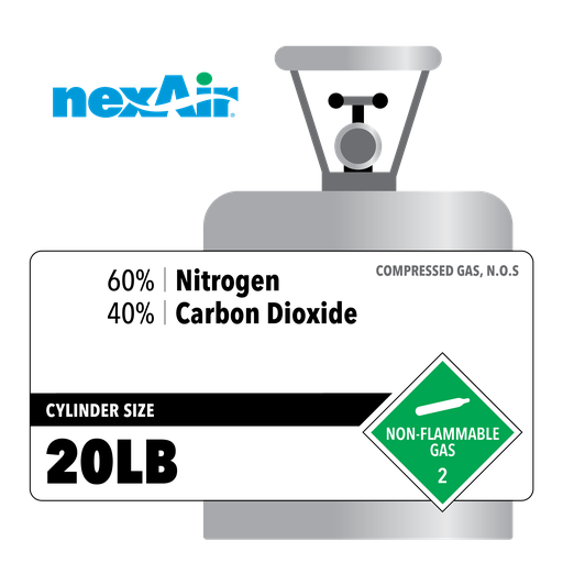 60% Nitrogen, 40% Carbon Dioxide, 20LB, Beverage, 20, Steel (S), (P) - CGA 580