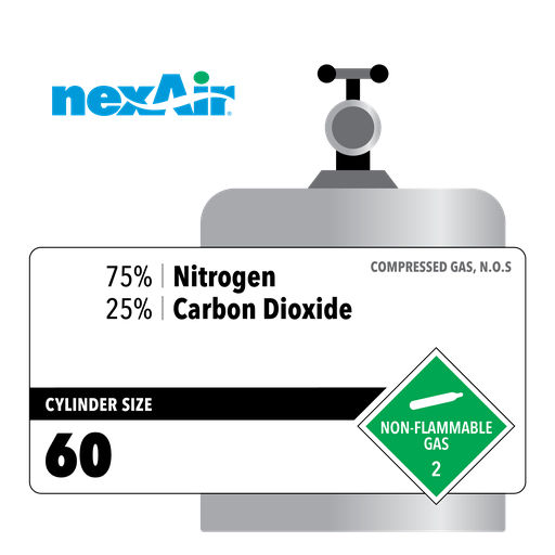 75% Nitrogen, 25% Carbon Dioxide, 60, Beverage, 20, Steel (S), (V) - CGA 580