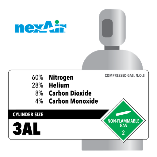 60% Nitrogen, 28% Helium, 8% Carbon Dioxide, 4% Carbon Monoxide, 3AL, Industrial, 288, Aluminum (A), CGA 350