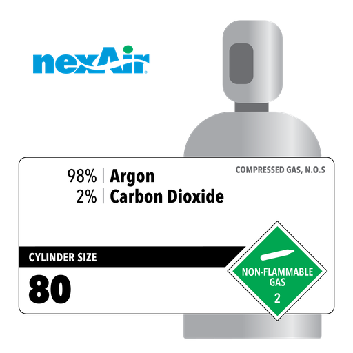 98% Argon, 2% Carbon Dioxide, 80, Industrial, 107, Steel (S), CGA 580