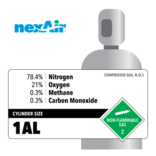 78.4% Nitrogen, 21% Oxygen, 0.3% Methane, 0.3% Carbon Monoxide, 1AL, Medical, 106.8, Aluminum (A), CGA 500