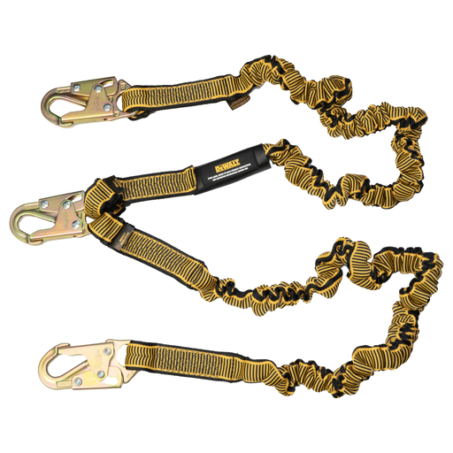 DEWALT 6 Ft. Lanyard, Twin, Internal Absorber, 4' to 6' Stretch Lanyard with Steel Snap Hooks on Both Ends