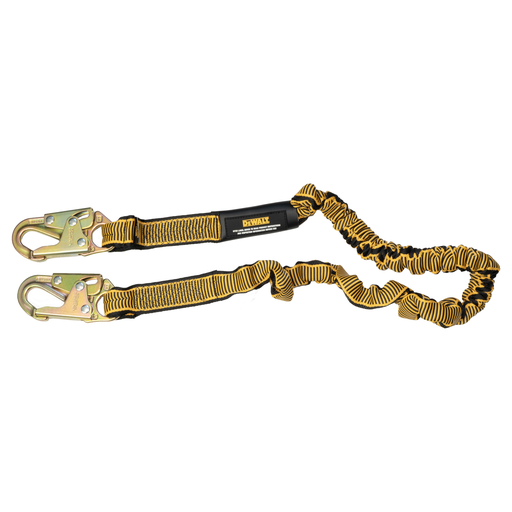 DEWALT 6 Ft. Lanyard, Single, Internal Absorber, 4' to 6' Stretch Lanyard with Steel Snap Hooks on Both Ends