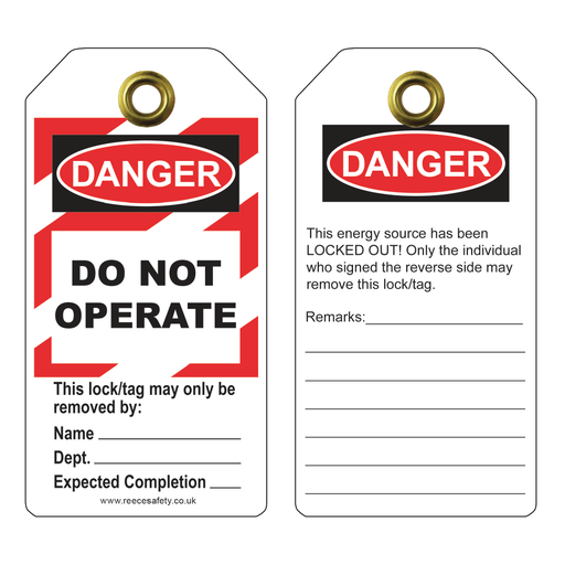 Reece Safety Products RLTT50 Tough Tag 75x160mm Double-Sided, High-Impact Styrene, Brass Eyelet