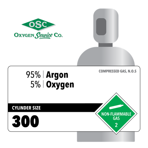 95% Argon, 5% Oxygen, 300, High Pressure Steel (HPS), CGA 580
