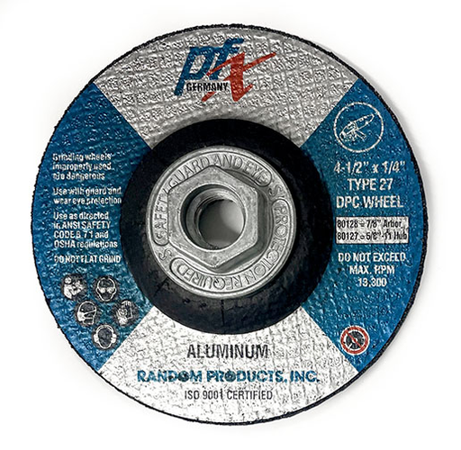 RANDOM PRODUCTS 4.5"x1/4x5/8-11 TYPE 27 GRINDING WHEEL (ALUMINUM)